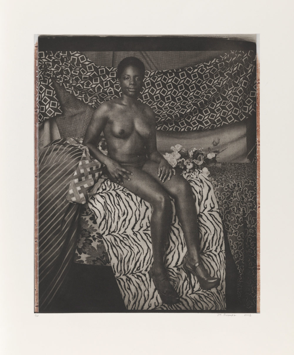 Mickalene Thomas: "Portrait of Marie Sitting in Black and White"